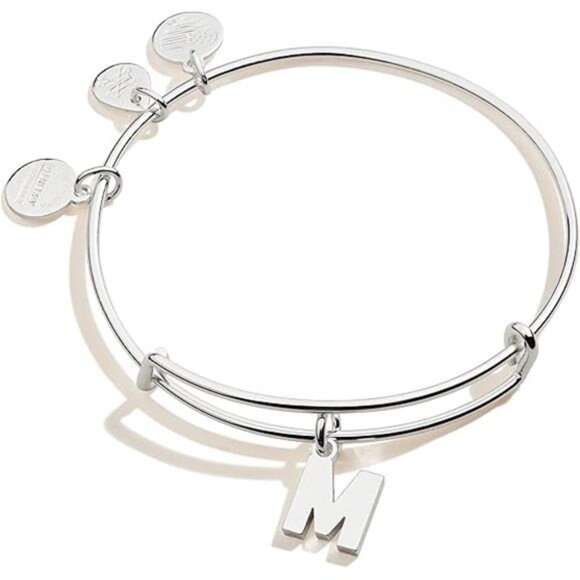 Expandable Bangle for Women, Initials A to Z Letter Charms, Shiny Finish, 2 to 3 - Picture 4 of 4